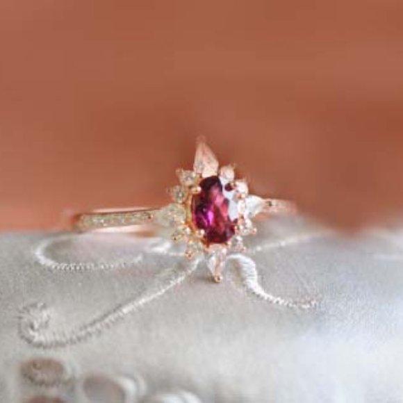 Natural Gemstone Ring Gold Vermeil Red Garnet ring for Her Retro Open Ring - Picture 3 of 11